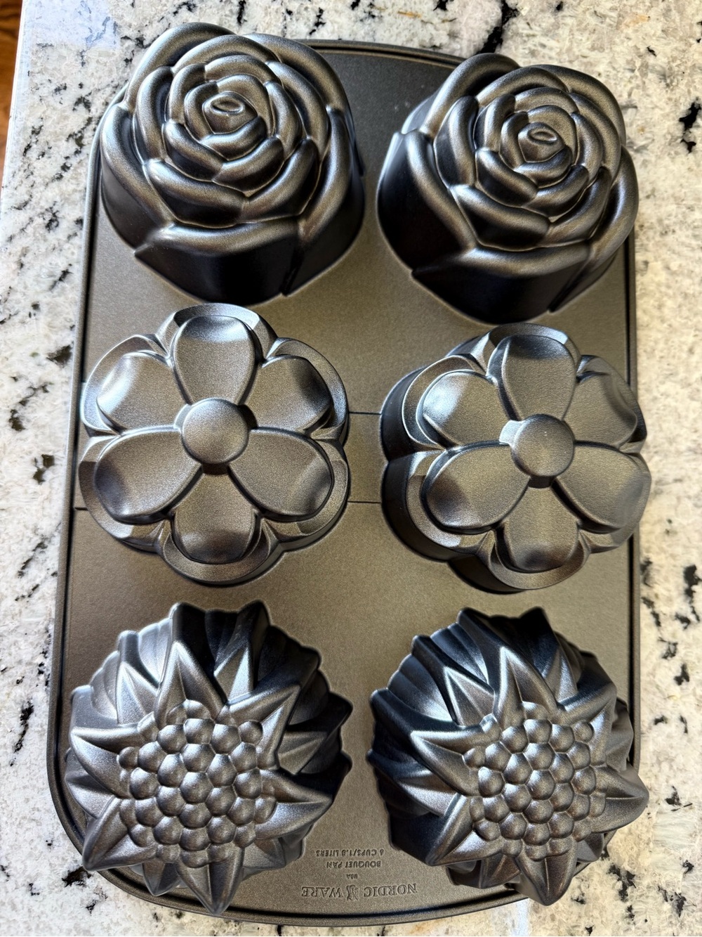 Nordic Ware Metallic Gray Floral 6 Flower Cakelet Pan